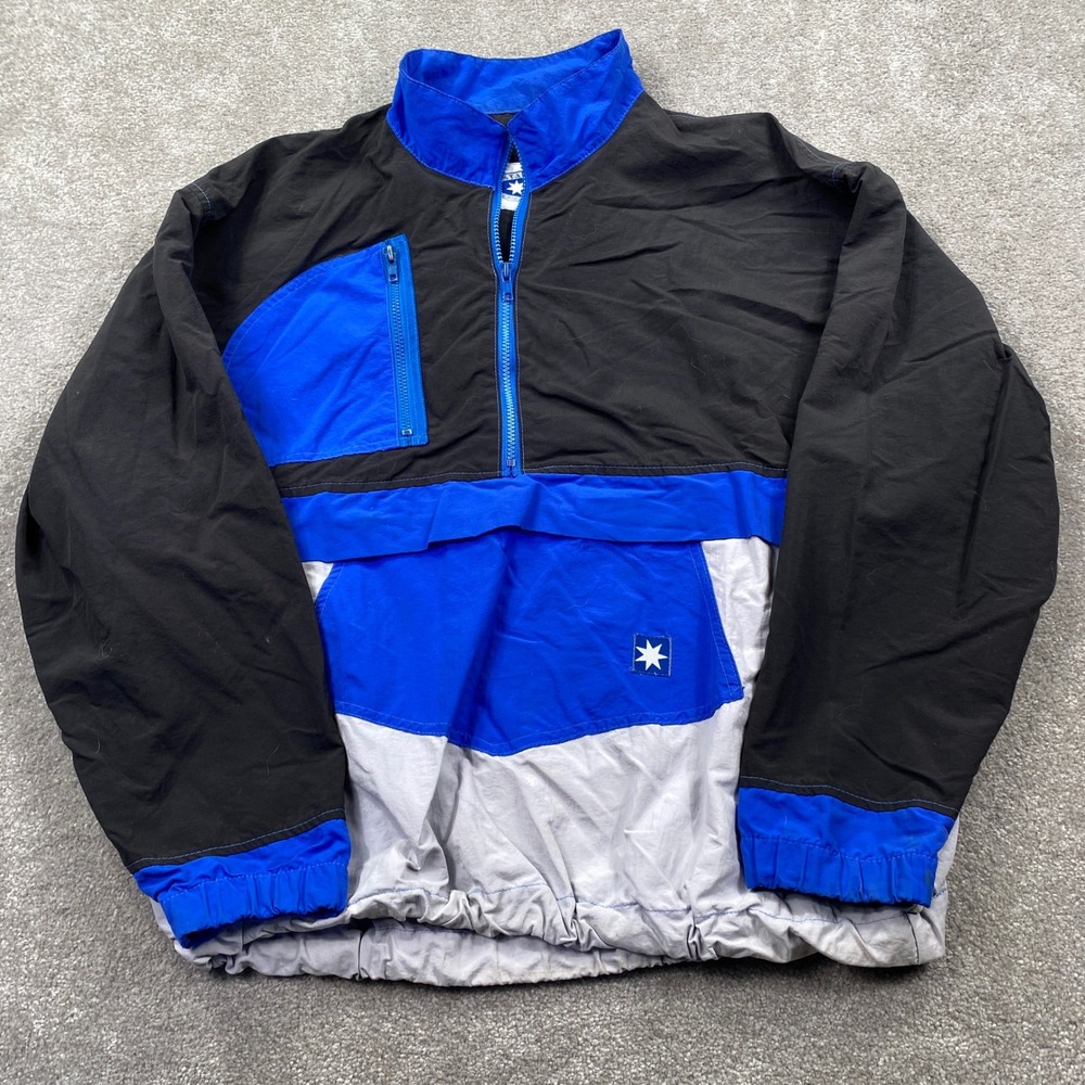 Starbus Vintage Windbreaker Anorak Mens XL Blue Black Colorblock 1/4 Zip 90s